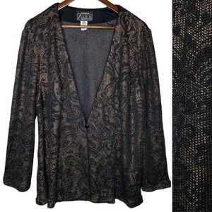 Alex Evenings Jacket Black Gold Metallic Knit size 2X